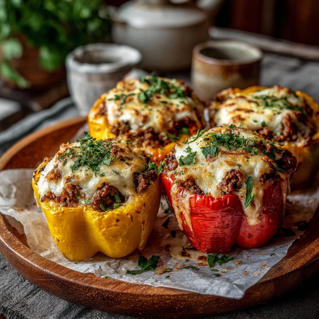 Gefüllte Paprika vom Grill mit Hackfleisch
