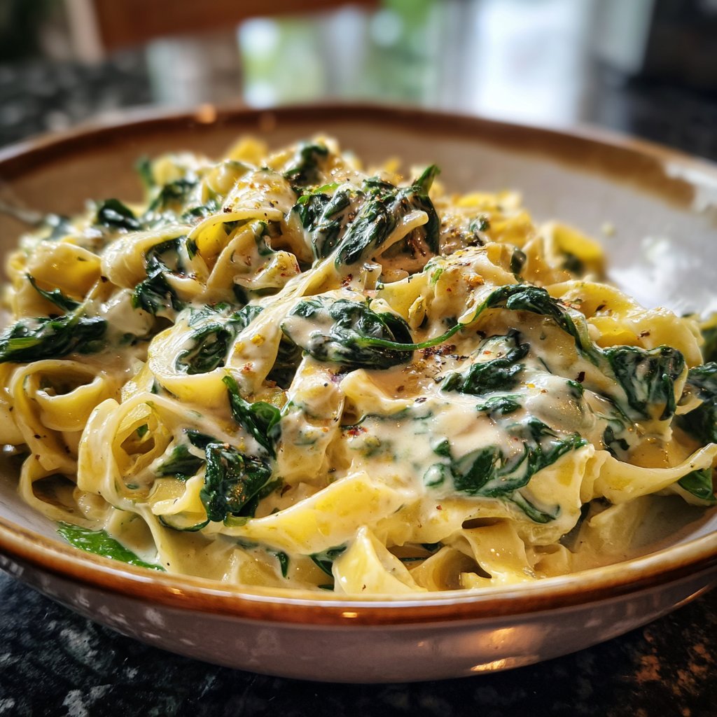 Tagliatelle mit Spinat und Zitronencreme