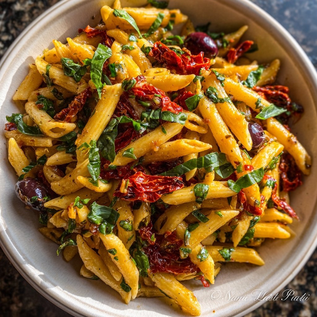 Mediterraner Nudelsalat Mit Getrockneten Tomaten