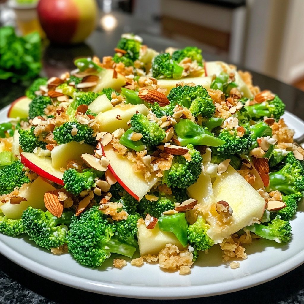 Knackiger Brokkolisalat mit Käse, Apfel und Mandeln – Schnell und lecker